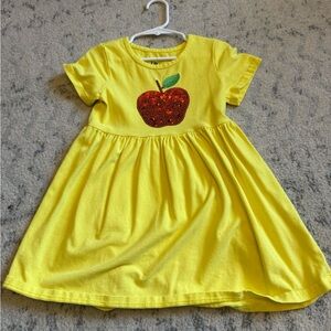 Girls Bright Yellow Apple Sequin Short Sleeve Dress